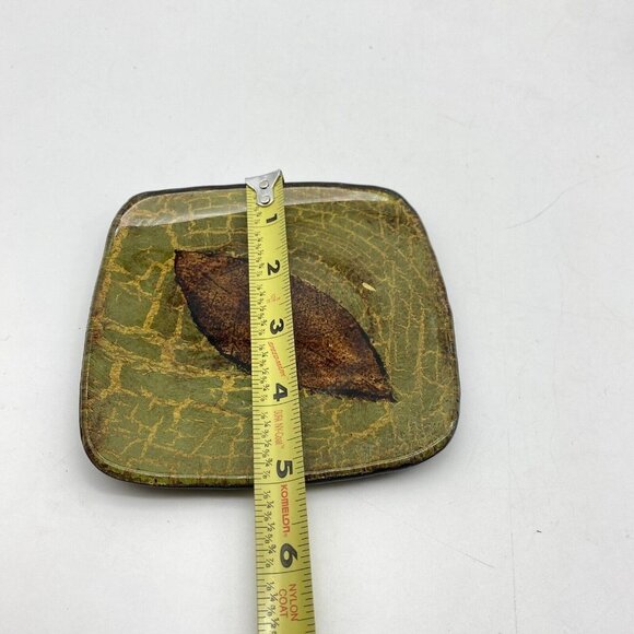 Vintage Bread Plate Glazed Ceramic Curved Square Green Brown Leaf Lot Of 3 - Picture 7 of 8